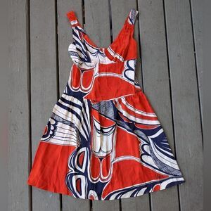 Vintage Vera Neumann Red Silk Geometric V-Neck Sleeveless Scarf Dress Size 8‎